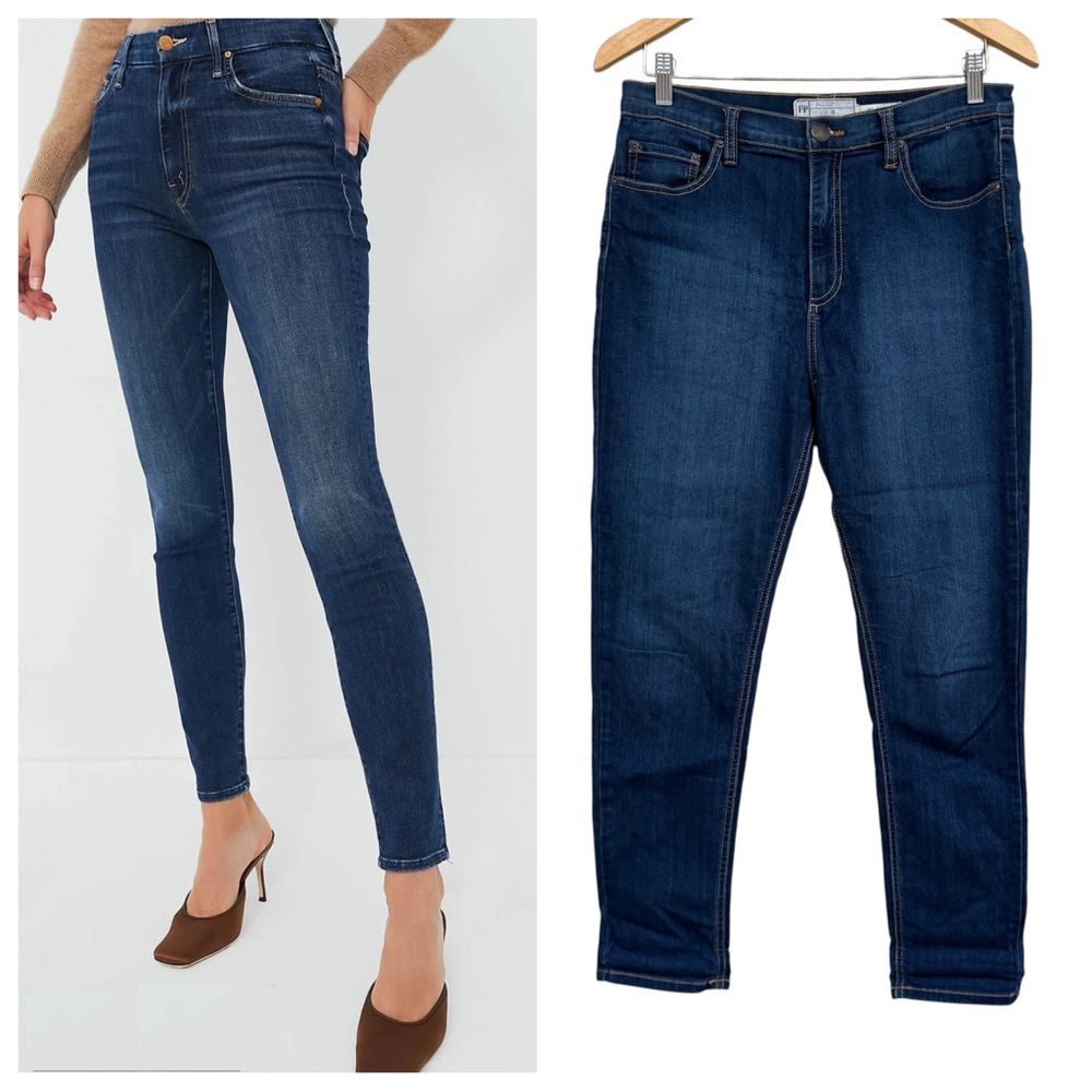 FREE PEOPLE HI-RISE skinny jeans stretch blue denim ankle cropped cuff womens 30